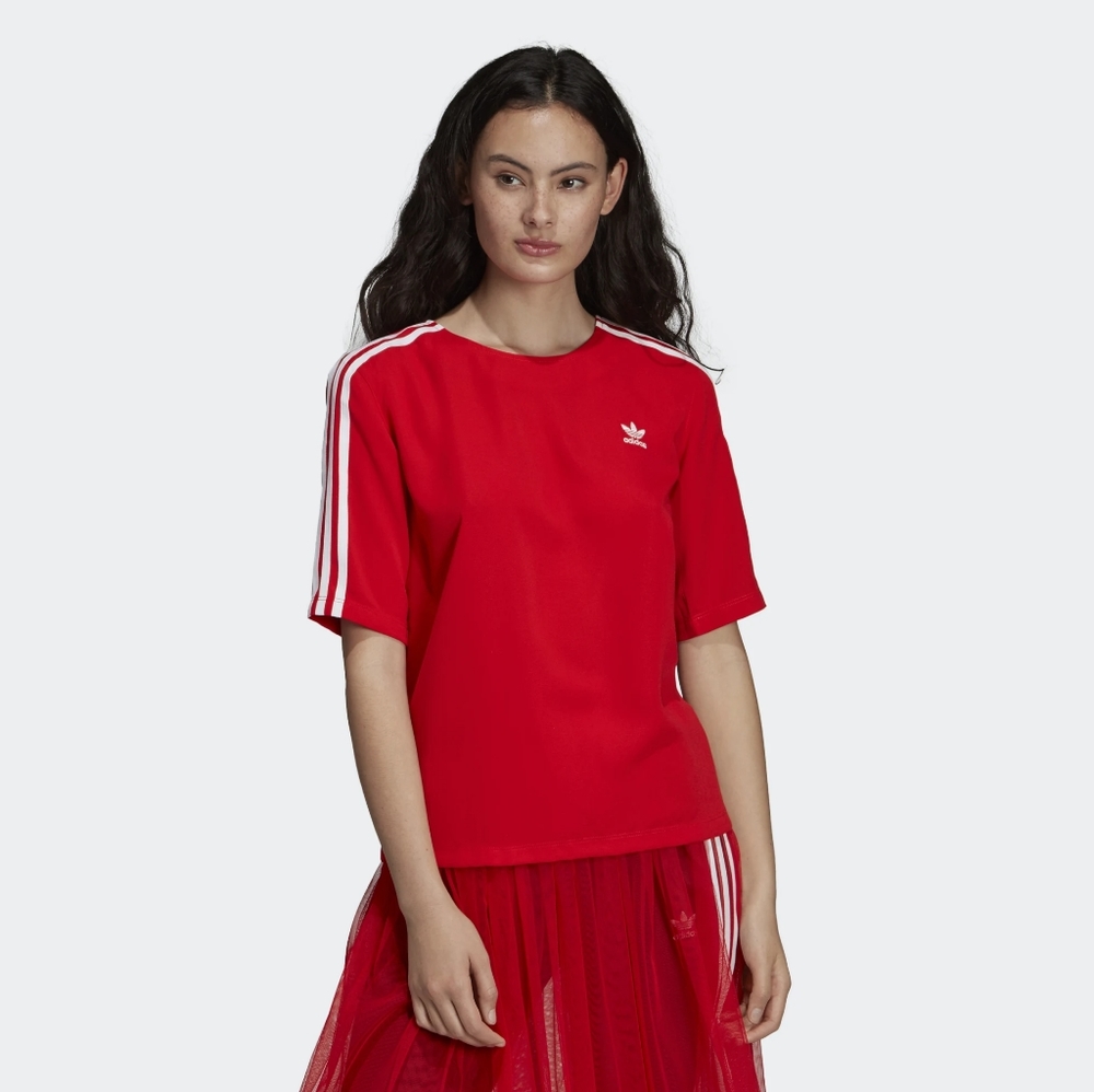 New Adidas 3 Three Stripes Red Tee Top Short Sleeve XS Blouse Athleisure